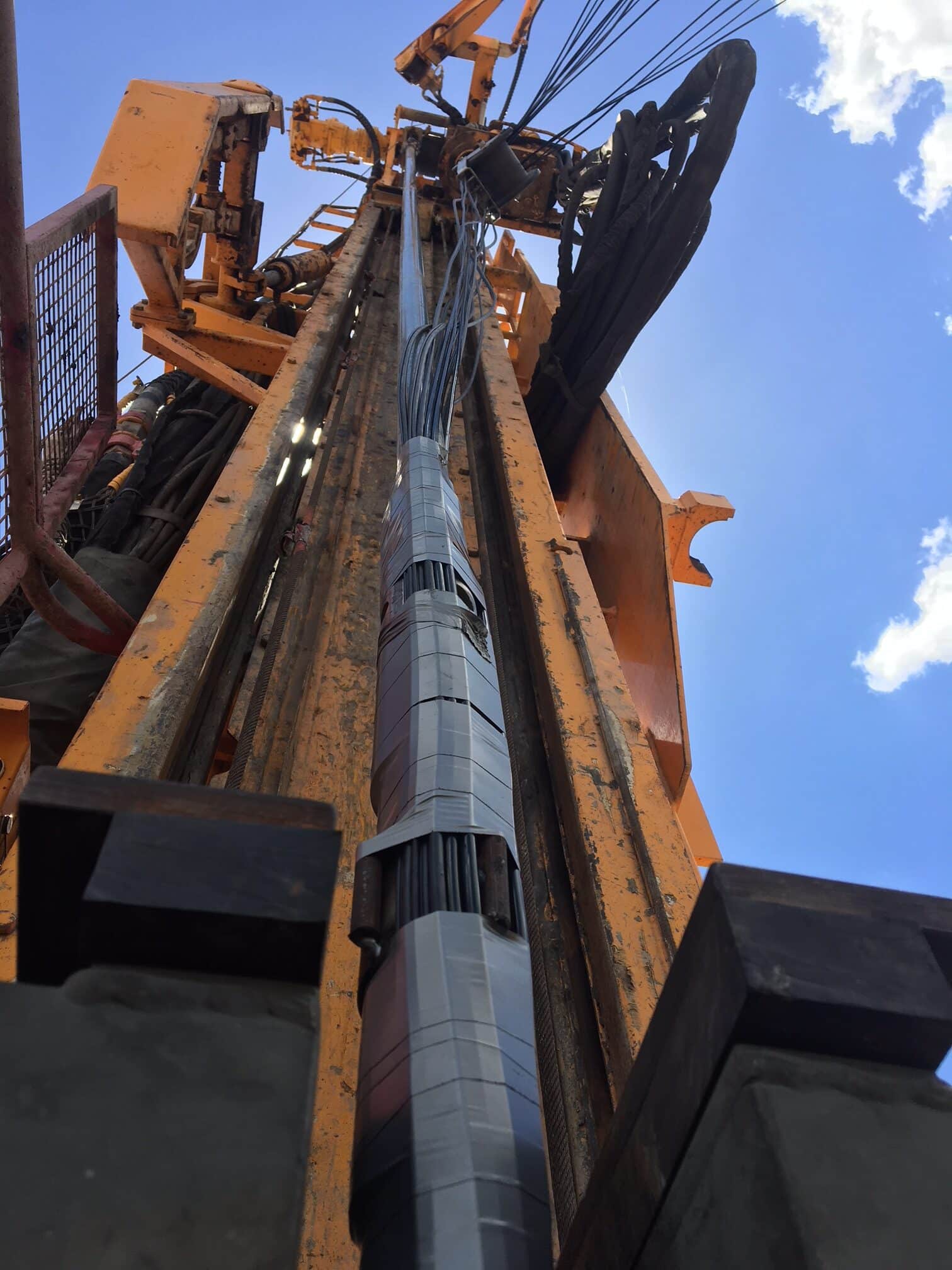 Looking up at grout pipe in mast rotated